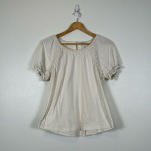 Aventura Cream Short Sleeve Shirt Top Womens Medium Embroidered Cottagecore Boho